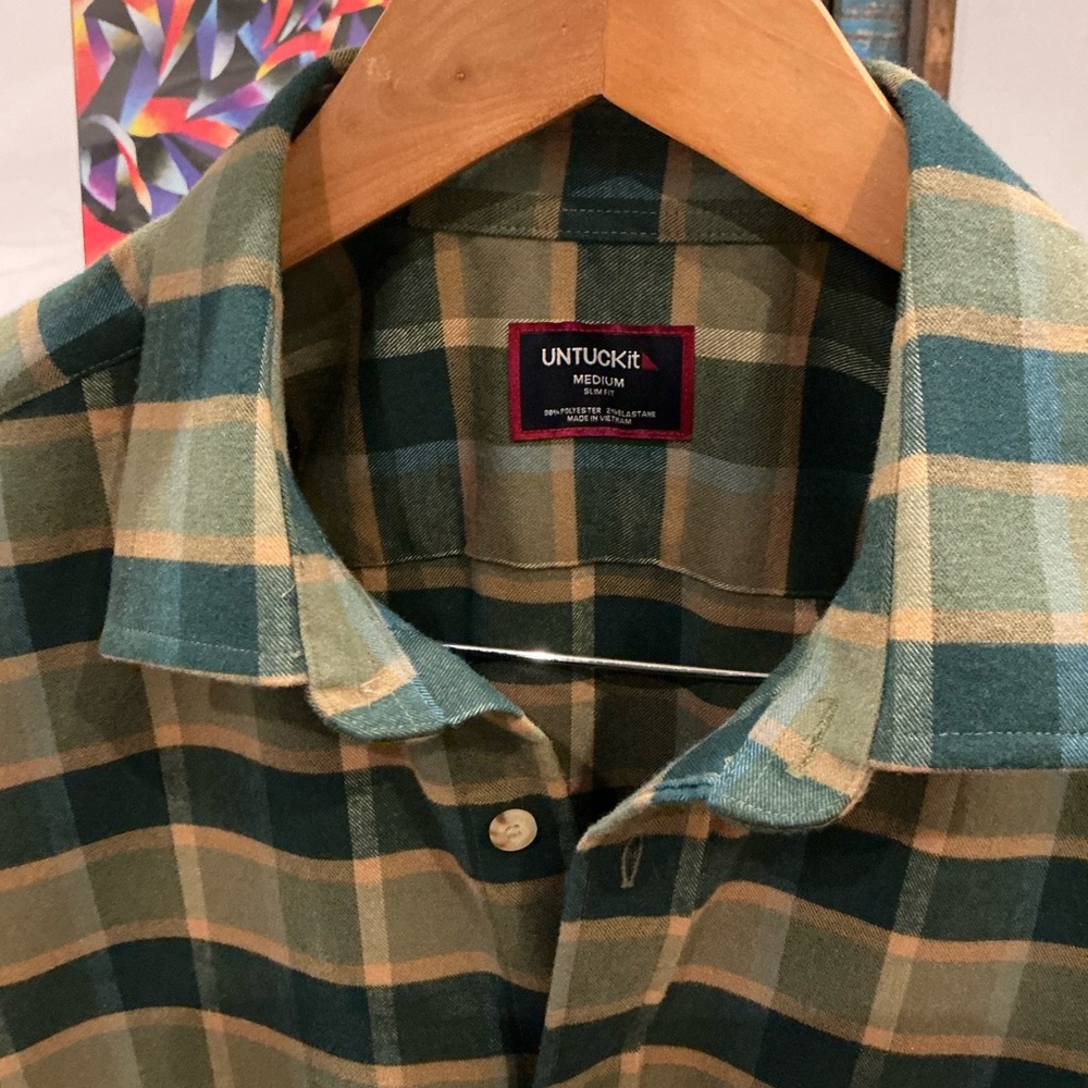 UNTUCKit Men's Blue and Tan Plaid Shirt